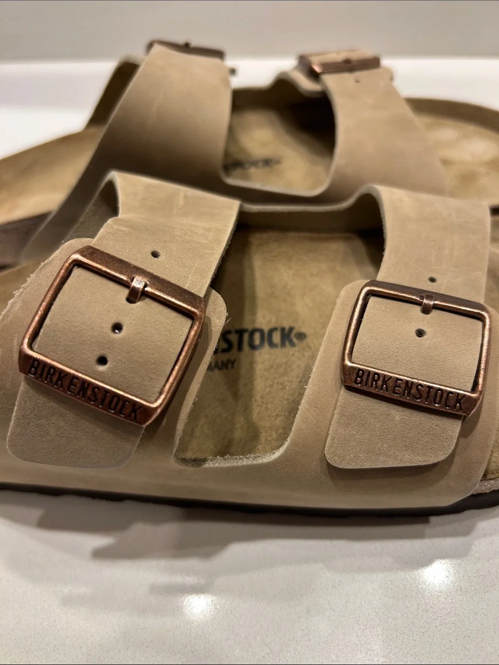 Birkenstock Arizona Suede Double Strap Sandals in Beige Brown EU 46